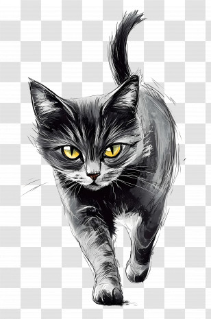 Cat Walking - Realistic Black Cat Illustration Transparent PNG