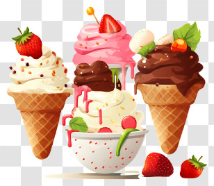 Ice Cream - Delicious Ice Cream Cones And Sundae Bowl Transparent PNG