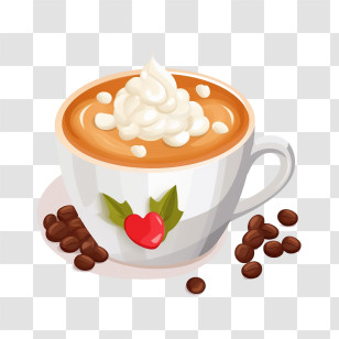International Coffee Day - Cup Of Cappuccino With Whipped Cream Transparent PNG