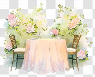 Watercolor Wedding Scene - Elegant Table With Floral Background Setup Transparent PNG