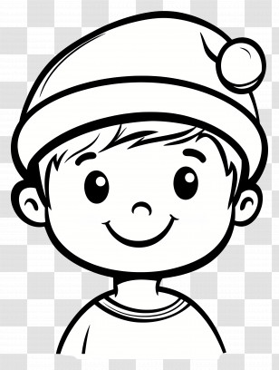 Christmas Coloring Page - Happy Boy In Winter Hat Transparent PNG