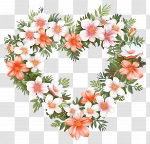 Heart Flowers - Heart-Shaped Flower Wreath With Floral Elegance Transparent PNG
