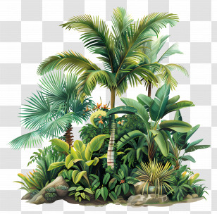 Jungle Rainforest - Tropical Garden With Lush Green Palm Trees Transparent PNG