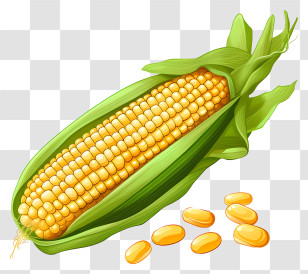 Corn - Yellow Corn Cob With Husk And Kernels Transparent PNG