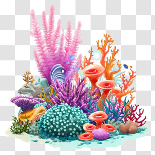 Pastel Coral Reef - Underwater Coral Reef With Sea Life Illustration Transparent PNG
