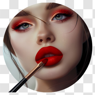 Make Up - Red Lips With Makeup Brush Transparent PNG