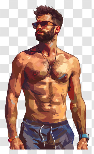 Man Beach Body - Muscular Man With Sunglasses Transparent PNG