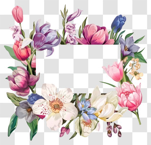 Spring Flowers Sign Board - Floral Frame With Vibrant Flowers Transparent PNG