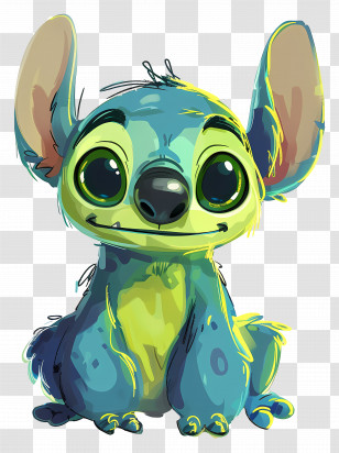 Stitch - Cute Blue Cartoon Creature With Big Ears Transparent PNG