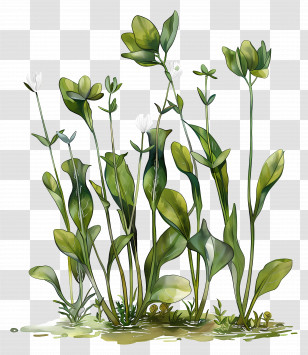 Aquatic Plant - Detailed Green Tall Wild Plants In Watercolor Transparent PNG