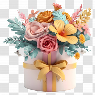 Birthday Gift - Beautiful Gift Box With Decorative Flowers Transparent PNG
