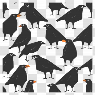 Crow Pattern - Pattern Of Black Birds With Orange Beaks Transparent PNG
