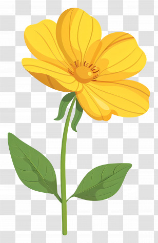 Yellow Flower - Bright Yellow Flower With Green Leaves Transparent PNG