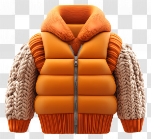 Padded Vest - Orange Jacket With Knitted Sleeves Transparent PNG