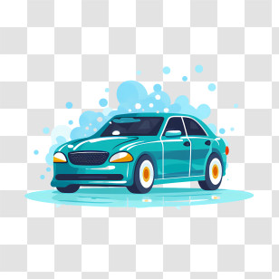 Car Wash - Blue Car With Soap Bubbles Cleaning Illustration Transparent PNG