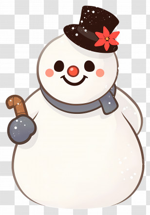 Frosty The Snowman - Cartoon Snowman With A Hat And Candy Cane Transparent PNG