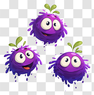 Purple Cartoon Berries - Purple Creatures With Leaves Transparent PNG