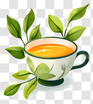 Cup Of Tea - Tea Cup With Green Leaves Transparent PNG