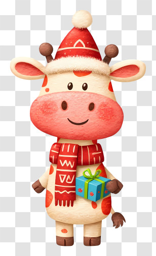 Giraffe Holding Christmas Gift Box - Cute Cow Holding Gift Transparent PNG