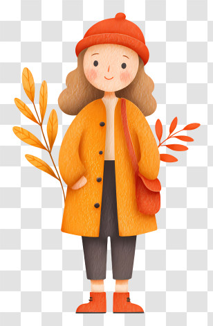 Autumn Girl - Autumn Woman In Orange Coat Transparent PNG