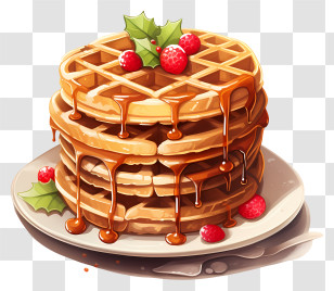 Waffles - Holiday Waffles With Berries And Syrup Transparent PNG