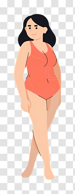 Fat Body - Cartoon Woman In Orange Swimsuit Transparent PNG