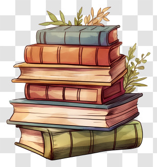 Books - Stack Of Books With Decorative Plants Transparent PNG
