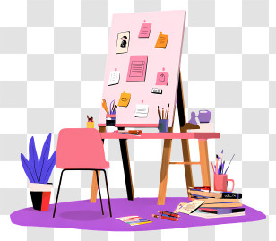 Plan Board - Creative Art Desk With Supplies Transparent PNG