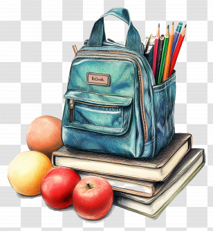 Back To School - Backpack With Books And Pencils Transparent PNG