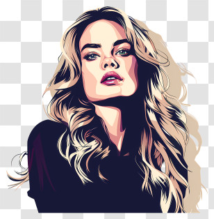 Margot Robbie - Stylized Woman Portrait Digital Illustration Transparent PNG