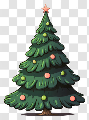Christmas Tree - Softly Shaded Christmas Tree With Ornaments Transparent PNG
