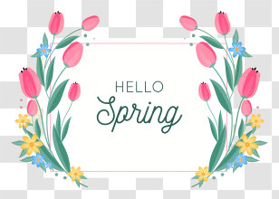 Spring Flowers - Hello Spring Text With Flowers Transparent PNG