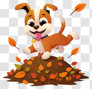 Dog Rolling In Autumn Leaves - Happy Puppy Jumping In Leaves Transparent PNG