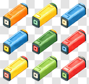 Set Of Printer Cartridges - Colorful Cartoon Batteries Transparent PNG