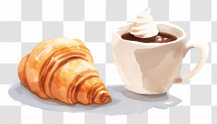 Croissant And Coffee - Croissant And Coffee With Whipped Cream Transparent PNG