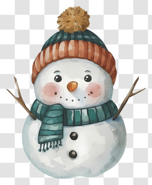 Snowman - Adorable Snowman Wearing Hat And Scarf Transparent PNG