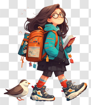 Back To School Text - Adventurous Girl With Backpack Transparent PNG