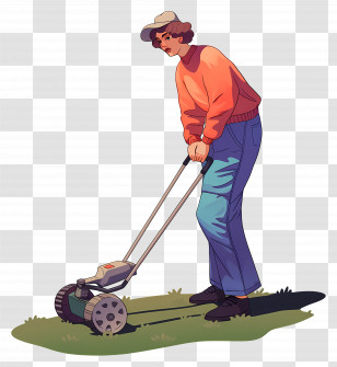 Electric Garden Tiller - Man Mowing Lawn Illustration Transparent PNG