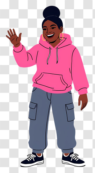 Woman Full Body - Girl In Pink Hoodie Waving Transparent PNG