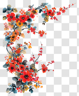 Chinese New Year Flower Art - Colorful Floral Border Design Transparent PNG