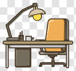 Work Area Symbol - Office Desk With Lamp And Chair Transparent PNG