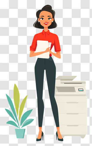 Office Worker At Copier - Woman Holding Papers In Office Transparent PNG