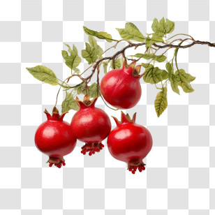Pomegranate - Pomegranate Branch With Ripe Red Fruits Transparent PNG