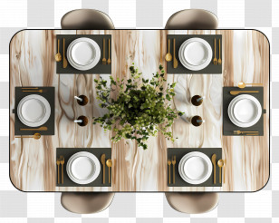 Modern Dining Table Top View - Dining Table Setup With Plates And Cutlery Transparent PNG