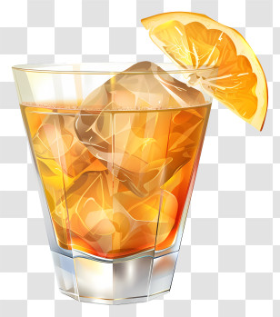Cocktail Day - Glass Of Whiskey With Ice And Orange Slice Transparent PNG