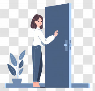 Open The Door - Illustration Of Woman Standing At A Door Transparent PNG