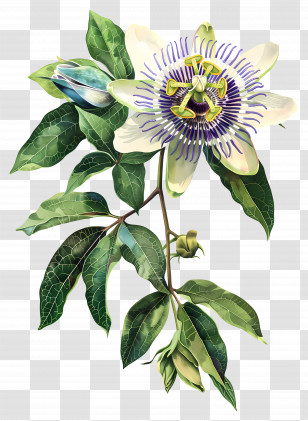 Vintage Flowers - Passionflower Vine Botanical Illustration Transparent PNG