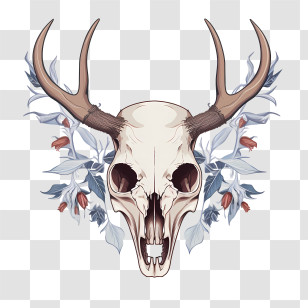 Deer Skull - Floral Decorated Deer Skull With Antlers Transparent PNG