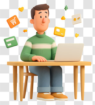 Shopping Via Laptop - Man Shopping Online At Laptop Transparent PNG