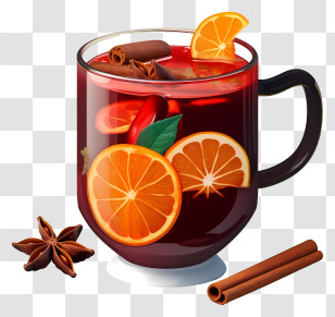 Glass Cup - Mulled Wine With Orange And Cinnamon In Glass Transparent PNG